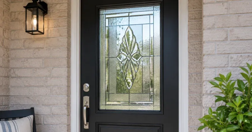 technician replacing a cracked decorative glass panel in Caledon