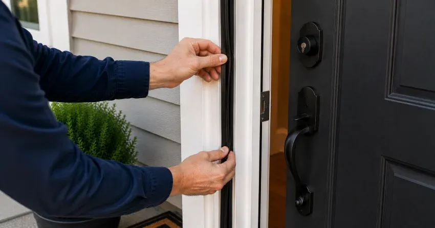 technician performing light test on door seal in Keswick