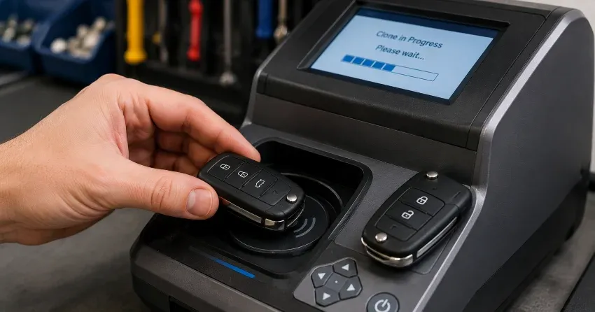 mobile locksmith performing car door key duplication Ontario on-site