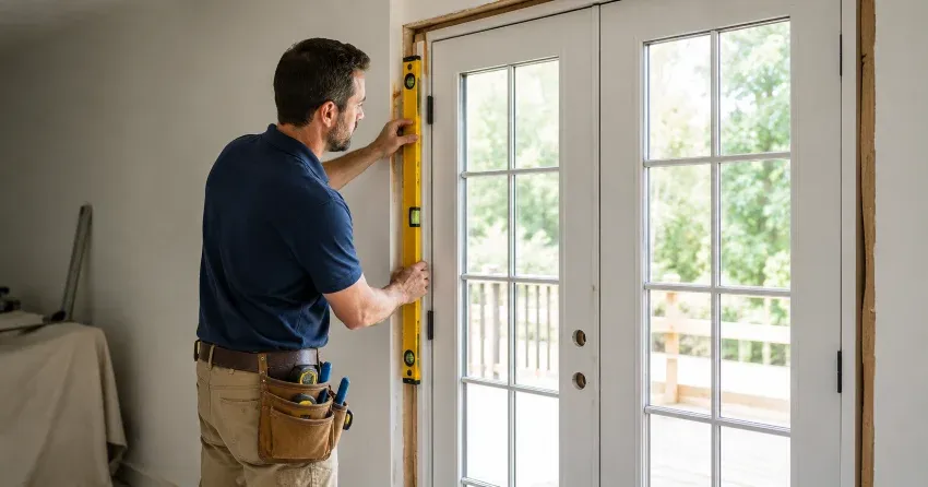 newly installed French doors with divided glass panes in Ajax