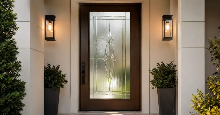 decorative frosted glass panel installed in a front door in Strathroy