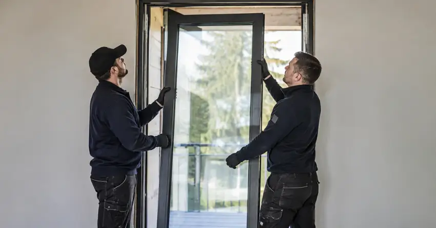 new glass panel being fitted into door frame in Dutton