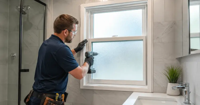 frosted glass installation bathroom window in Exeter
