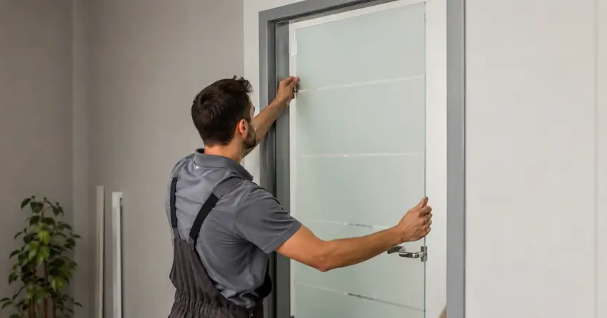 frosted glass interior door panel installation in Cambridge