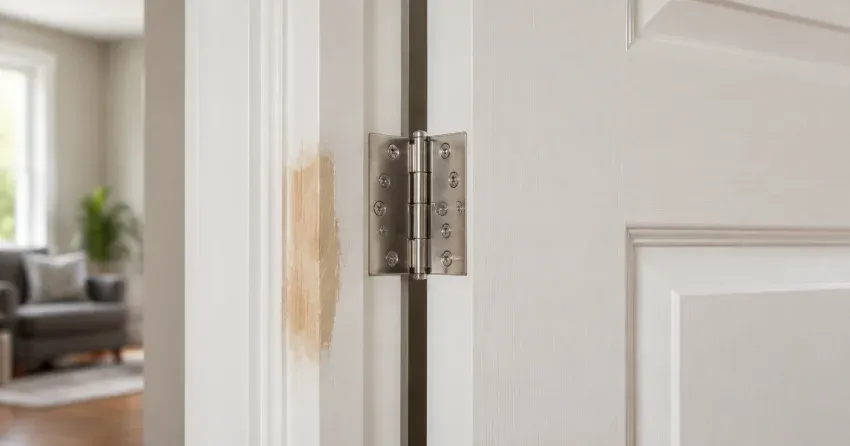 technician checking a warped door against a straightedge in Lucan