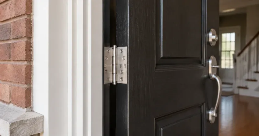 technician repairing a front door lock and frame in Exeter